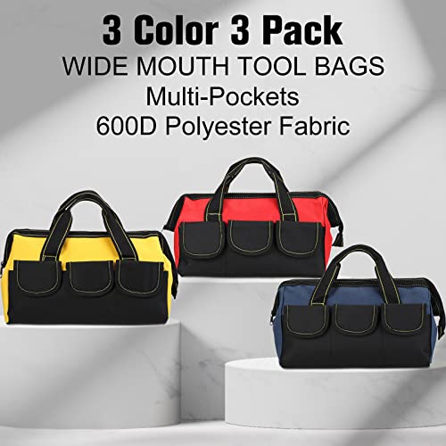 Sanwuta 3 Pack 13 Inch Tool Bags, Classic, Blue, Red, Yellow