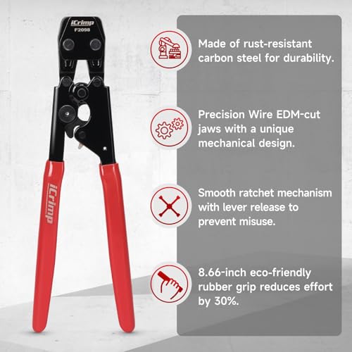 iCrimp PEX Pipe Clamp Crimping Tool Kit for Stainless Steel Clamps PEX Clamp Cinch Tool Kit (Boxed)