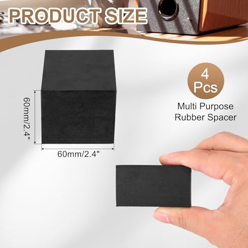 PATIKIL Rubber Solid Anti-Vibration Pads, 4 Pcs 60mm x 60mm Thick Rubber Square Washers Multi-Purpose Gasket Pad Bushings Spacer for HVAC Compressor Air Conditioner, Black