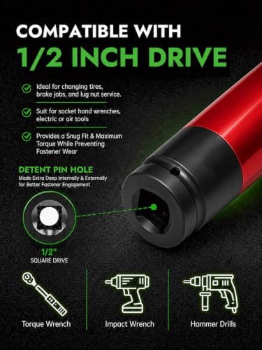AUTOPTIM 1/2" Drive Lug Nut Socket Set, 5 Pcs, Cr-Mo Steel, Thin Wall Standard Metric Impact Socket Set(5 Pcs) Multi-color Protective Case