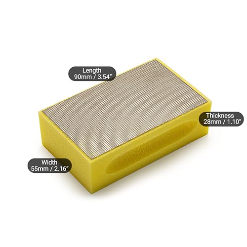 Glass Polish (Grit 400) Pack of 2 PRO Diamond Hand Pad Sanding Block for Smoothing, Edging and Polishing - 3.74” x 2.16” (95x 55mm) - GP15101