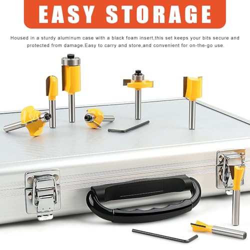 35PCS Router Bit Set 1/4" Shank - Carbide Tipped Woodworking Kit for Professionals & Beginners, Aluminum Alloy Box Included