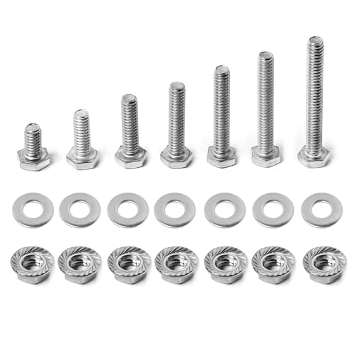 1/4-20 Hex Bolts Screws Flange Hex Nuts Flat Washers Kit, Stainless Steel 304, Fully Threaded Hex Bolt 1/4-20 x 1/2" 3/4" 1" 1-1/4" 1-1/2" 1-3/4" 2" Length