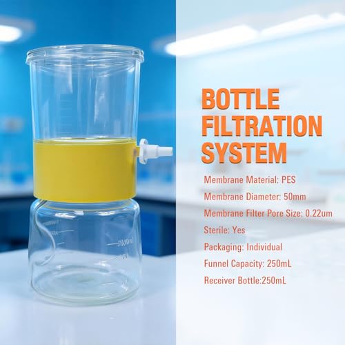 250mL Sterile Vacuum Filter Units，Bottle Top Vacuum with 0.22um PES Membrane, Individually Wrapped, 4 Pcs