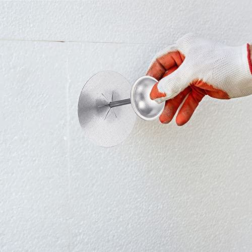 PATIKIL 300pcs Perforated Insulation Pins 2-1/2inch, 1.5in Self Locking Washers Round 7/8in Aluminum Insulation Hangers Cap Washers for Foam Board Wall Floor Ceiling, 100Set/300Pieces 100