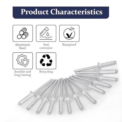 ZQZ 970Pcs Aluminum Pop Rivets with Washer Assortment Kit + ZQZ 680Pcs Stainless Steel Pop Rivets Assortment Kit