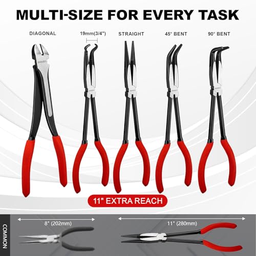 5PC 11" Long Reach Needle Nose Pliers Set