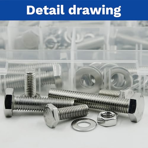 292Pcs M6 M8 M10 Hex Bolts and Nuts Assortment Kit 1/4-20 5/16-18 3/8-16 -292Pcs