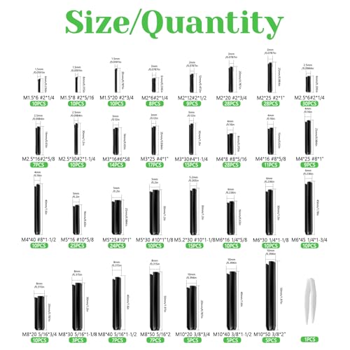 400Pcs Roll Pin Assortment Kit, Slotted Tension Pins, Split Dowels & Expansion Spring Pins, 31 Sizes M1.5 M2 M2.5 M3 M4 M5 M5.2 M6 M8 M10, Durable Spring Steel for Secure Fastening 400