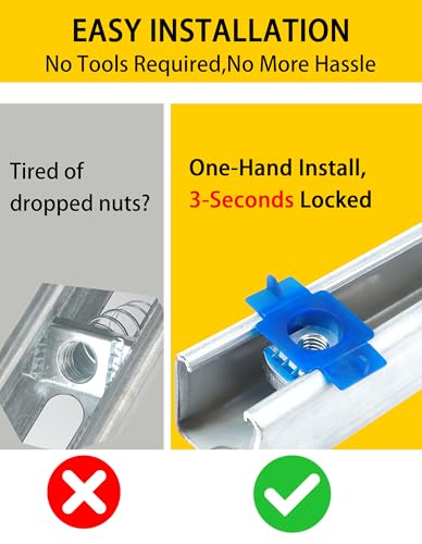 SIHAI 50-Pack 1/4"-20 Strut Channel Nuts, Unistrut Hardware Nylon Cone Nuts, No Spring Twist & Lock Tool-Free for 1-5/8" US Strut Channel, Solar Panel & Electrical Conduit Mounting Blue: 1/4"-20