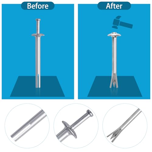 120 Pcs 1/4" x 3" Drive Nail in Anchor Heavy Duty Zinc Plated Concrete Nails Rustproof Drive Expansion Cement Hammering Anchors Pin Metal Fasteners Kit for Wall Drywall Wood Brick