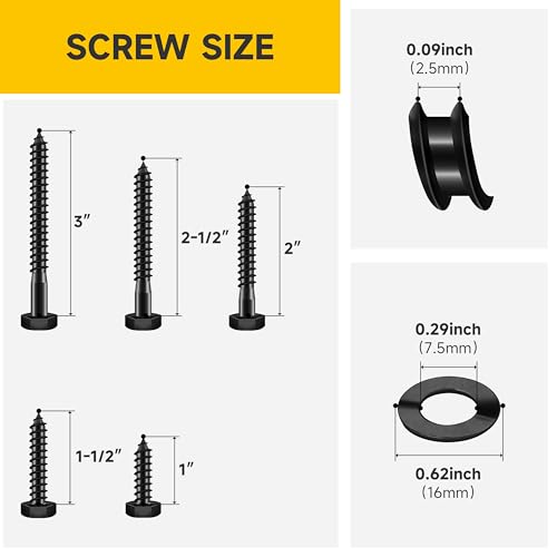 Mywish (12Sets) 5/16" x 3" Hex Head Lag Bolts & 109Pcs 1/4" Hex Head Lag Screws Assortment Kit, Heavy Duty Lag Screws with Washers, 304 Stainless Steel Bolts 18-8, Lag Screws Wood Screws