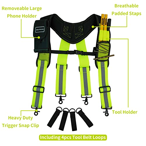 MELOTOUGH Magnetic Suspenders Tool Belt Suspenders with Large Moveable Phone Holder, Pencil Holder, Padded Electrician Tool Belt Tradesman Pro Padded Tool Belt