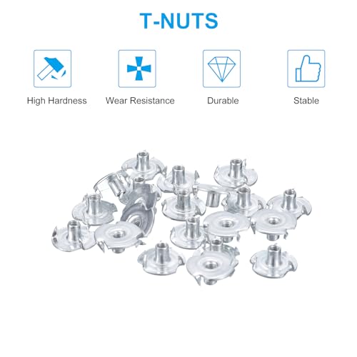 uxcell #8-32 T-Nuts, Zinc-Plated Carbon Steel 3-Pronged Tee Nuts Threaded Inserts for Climbing Holds and Wood Working, White 100Pcs