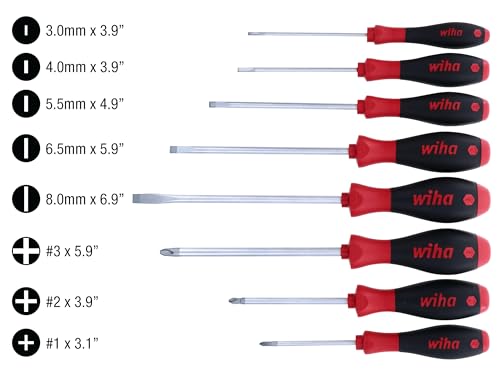 Wiha 30298 8-Piece Slotted and Phillips Screwdriver Set with Soft Finish Handles 8 Pieces