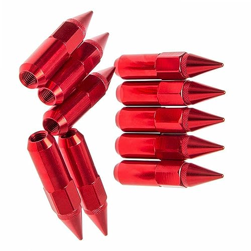 Riloer Extended Tuner Aluminum Wheels Rims Lug Nuts, M12X1.5 Extended Tuner Aluminum 60mm Wheels Rims Lug Nuts with Spike, Universal Fit, Red