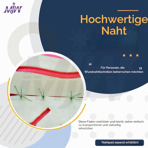 MJW Suture Threads - 15 Pieces, Ideal Suture Practice Thread for Students, Suture Exercises - 4/0 Braided and Monofilament Practice Seams