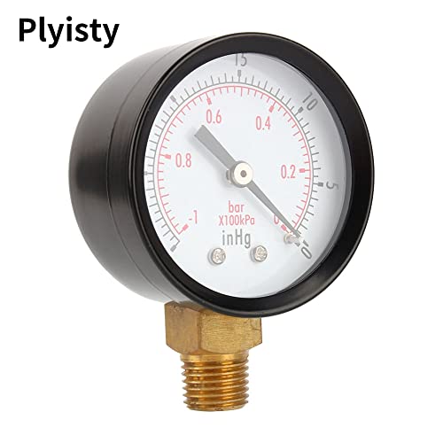 Vacuum Pressure Gauge, Vacuum Gauge 2 Inch for Air Compressor Water Oil Gas 1/4 Inch NPT Lower Bracket MF.0 ~ -30inHg 0 ~ -1bar Universal Vacuum Pressure Gauge with 50 Diameters 1/4 NPT