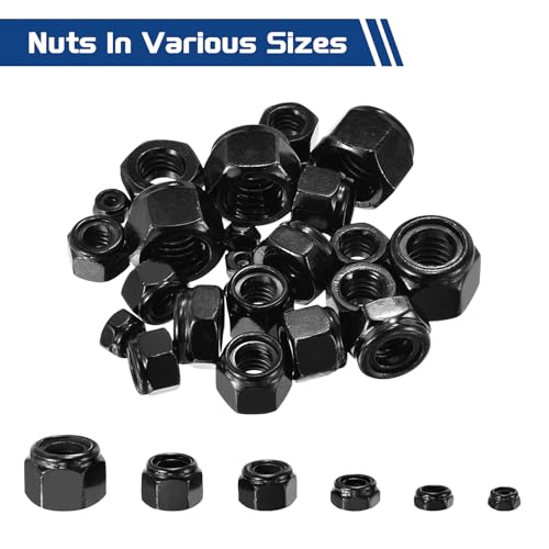 50Pcs[1/2"-13] Nylon Locking Hex Nuts 304 StainlessSteel Black 1/2"-13 50