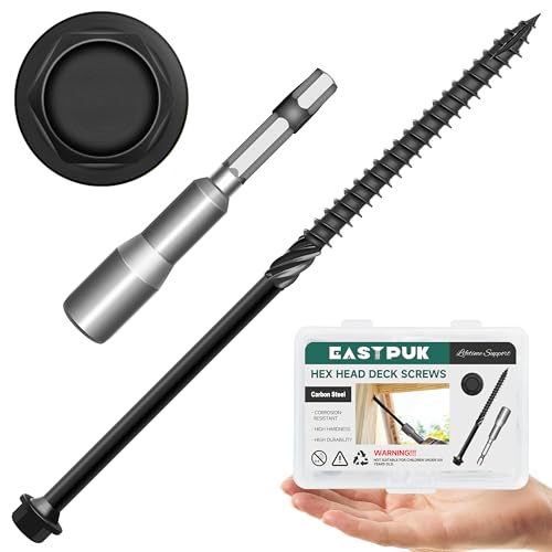 (4 Sets) 3/8-16 x 6 Carriage Bolts with Nuts and Washers & 50-Pack #14 x 6 Inch Wood Screws, Hex Head Lag Screw, Round Head Square Neck 3/8 Carriage Bolts Screws, Full Thread for Outdoor