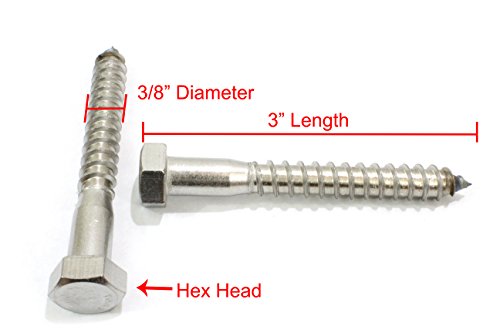 3/8" x 3" Stainless Hex Lag Bolt Screws, (25 Pack) and 3/8" Stainless Flat Finish Washer 7/8" OD (100pc) by Bolt Dropper,304 (18-8) Stainless Steel.