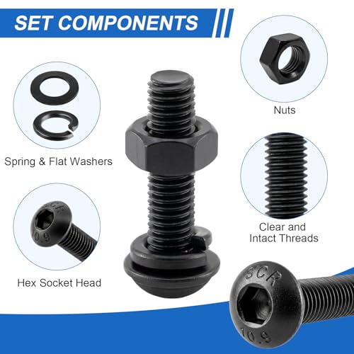 192Pcs UIETUIL M6 Hex Socket Button Head Screws Kit, M6x8-35mm, 10.9 M6 Button 10.9 - 192PCS