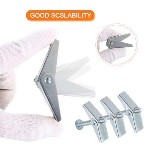 uxcell 20Pcs Spring Toggle Bolt Anchors, 3/8"x3" Butterfly Anchors Male Thread Spring Loaded Hollow Wall Round Head Toggle Bolt 3/8"x3" 20