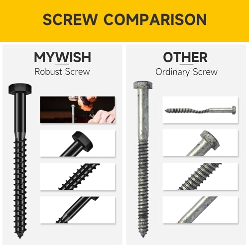 Mywish (50Sets) 3/8" x 3" Lag Bolts & 60Pcs 3/8 Hex Head Lag Screws Assortment Kit, External Heavy Duty Lag Bolts with Flat Washers, 304 Stainless Steel Wood Screws 18-8, Black Oxided 3/8 Bolts