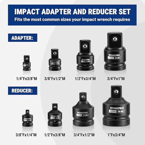 WORKPRO 8-PC Impact Socket Adapter Set with Case, CR-MO Steel
