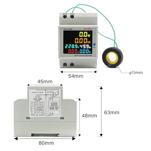 Digital Single Phase Energy Meter Tester Din Rail Electricity Usage Meter AC 110V 40-300V 100A Ampermeter Voltmeter Ammeter Voltage Amps Watt Kwh Frequency Power Factor Meter Multimeter External CT