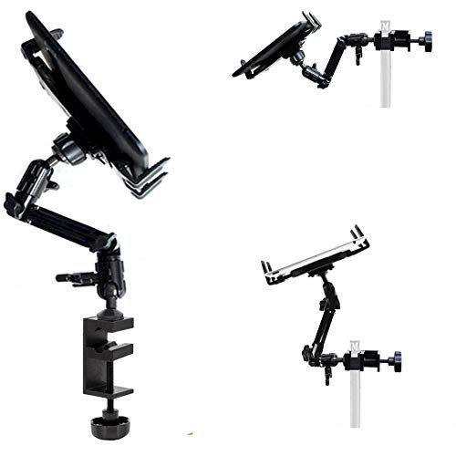 ChargerCity Heavy Duty 4-Way Adjust Aluminum Alloy Pole/Bar Music Mic Microphone Stand Clamp Mount for iPad Pro Air Mini Galaxy Surface Pro 7-12" Tablets (Good for Uber Eat Doordash Postmate salso)
