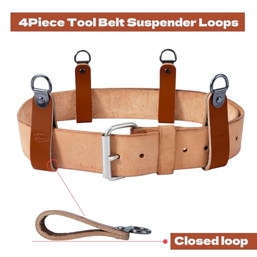 KUNN Leather Tool Belt Suspenders with Phone Holder & 4-Piece Leather Tool Belt Suspender Loops
