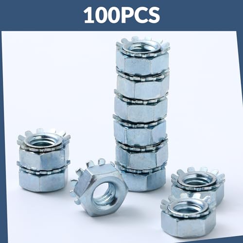 Tandefio 100 Pcs Lock Nut, 1/4"-20 Lock Nuts Zinc Plated Steel Nuts with External Tooth Washer Silver Hardware for Low Load Assemblies (Pack of 3) Small (Pack of 3)