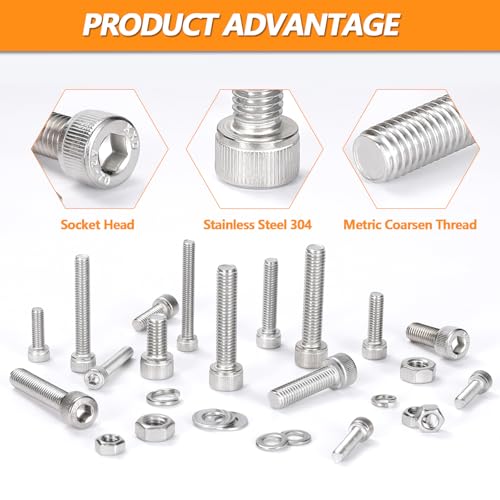 136 Pcs M8 Hex Socket Head Cap Screws Kit, M8-16/20/30/40/50mm Bolts M8 - 16/20/30/40/50mm