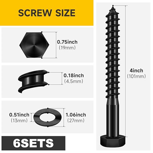 Mywish (6Sets) 1/2" x 4" Hex Head Lag Bolts & 97Pcs Wood Screws #10 x 4 2lb Box, Long Trailer Deck Screws 4 inch, T25 Torx Drive Head, Heavy Duty Lag Screws with Washers, Lag Screws Wood Screws