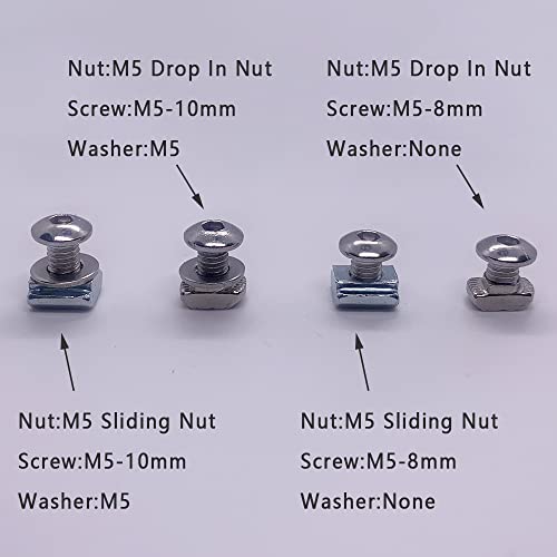 400Pcs (200pcs Black and 200pcs Silver) 2020 M5 T Nuts scerws kit for 2020 2040 8020 V T Slot Rail Aluminum Extrusion Profile Connectors