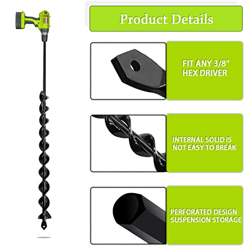 TCBWFY 24 Inch Auger Drill Bit for Planting - 1.2"x24" Long Handle Easy Planter Garden Auger,TCBWFY Auger Drill Bit 2x14.6inch Garden Plant Flower Bulb Auger Rapid Planter Bulb & Bedding Plant Auger