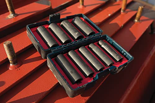 BOSCH 27286 1/2 In. Shank 9-Piece Assorted Set with Brute Tough Case Impact Tough Deep Well Sockets for Applications in High Torque Driving and Fastening