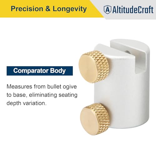 Reloading Combo – Overall Length Gauge Straight & Bullet Comparator Kit with 14 Inserts (.17–.45 Cal), Durable Aluminum Reloading Tools for Seating Depth and Cartridge Measurement