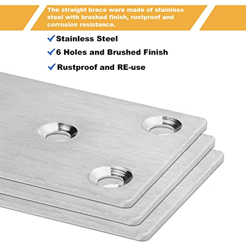 20 Pcs Silver Flat Bracket 4 x 2 Inch Stainless Steel Wood Joining Plates Mending Plate Flat Bracket with Screws, Steel Metal Straight Brace for Wood Furniture Cabinet Shelves 100MM-Silver