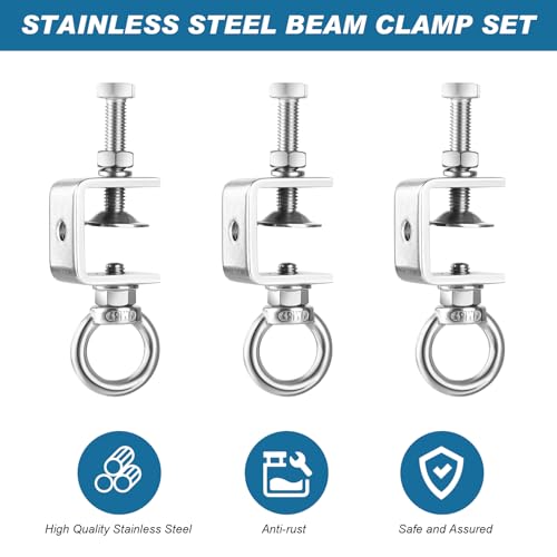 10PCS C-Clamps, I- Beam Clamp with M8 Stainless Steel Screw Ring Silver 10PCS