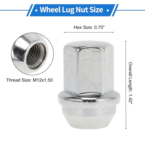 20 Pcs M12x1.50 Lug Nuts for Chevrolet Impala 2008-2009 Alloy Steel Wheel Lug Nuts No.6112631/611263/91000281 Silver Tone