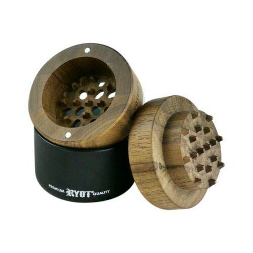 RYOT Wood GR8TR Herb Grinder with Clear or Matte Black Jar Body and Beech or Walnut Top (Walnut Top/Black Jar) Walnut Top/Black Jar