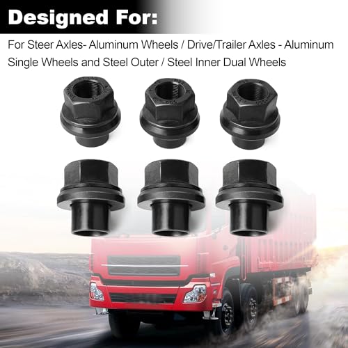 6PCS Two-Piece 19mm Sleeve Flanged Wheel Lug Nuts, M22x1.5 Hex 33mm for Heavy Duty Truck Semi Truck Fit Steel Dual Wheels with Hub Piloted Seat & 26mm Bolt Hole Size (6)