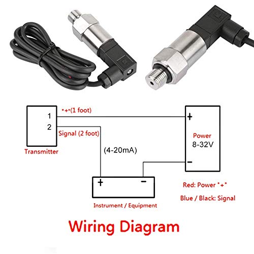 Stainless steel pressure transducer, 0-1 MPa pressure sensor silicon pressure transmitter sensor water flow sensor 4-20mA output G1/4" for water gas oil (0-1MPA) 0--1MPA