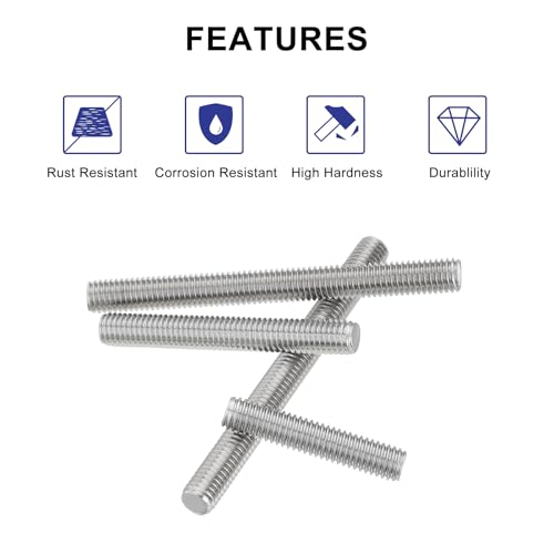 uxcell M8 x 50mm 304 Stainless Steel Fully Threaded Rods Bar Studs Fasteners 50 Pcs