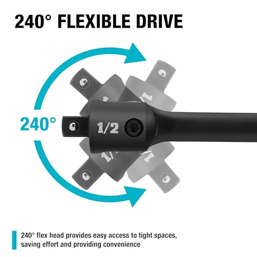 DURATECH 1/2" Drive 24-Inch Heavy Duty Breaker Bar with 240° Flex Head 24 in Black
