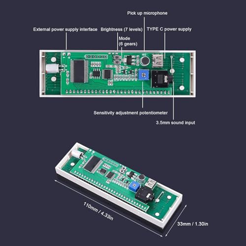 Fockety LED Display, Audio Spectrum Analyzer Display, USB LED Music Spectrum for Car Playroom, Precise Sound Level Meter for Musicians and Audio Enthusiasts