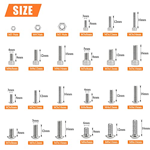 HELIFOUNER 680 Pieces M3 M4 M5 M6 Hex Button Head and Socket Head Metric Screws and Nuts Assortment Kit, 304 Stainless Steel