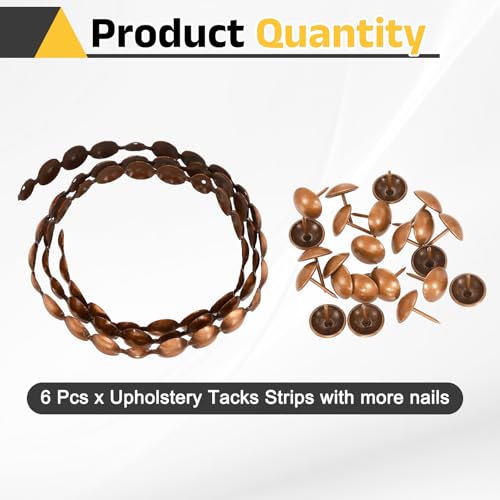 uxcell Upholstery Nailhead Trim, 6 Meters Glossy Upholstery Tacks Strips, Decorative Nail Trims with Nails for Sofa Headboard, Chair DIY Furniture Accessory (16mm Brown)